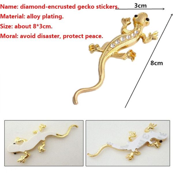 Zinc Alloy Rhinestone Gecko Metal 3D Car Sticker (Gold) - Image 3