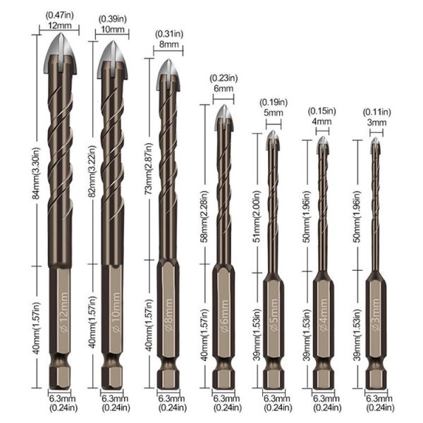 3mm Hexagonal Shank Spiral Flute Cross Alloy Drill Bits Glass Tile Four Edge Drivers - Image 3