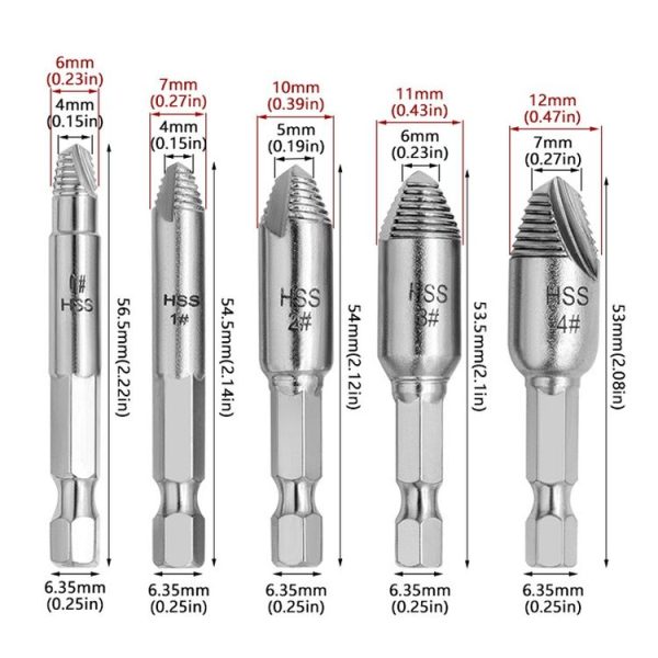 5pcs / Set Slide Thread Broken Screw Extractor Broken Screw Removal Tool With Storage Box - Image 3