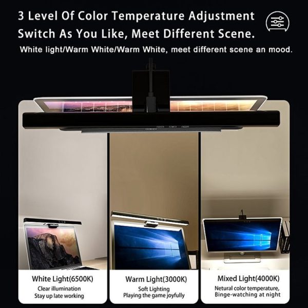 TB-30SA 33cm Timing Dimming Display Asymmetric Working Eye Care LED Desk Lamp Laptop Screen Hanging Light (Black) - Image 6