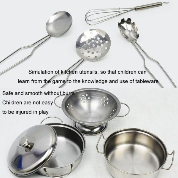 10He 1 Kids Play House Simulation Stainless Steel Tableware Toys Kitchen Early Learning Enlightenment Toy - Image 4