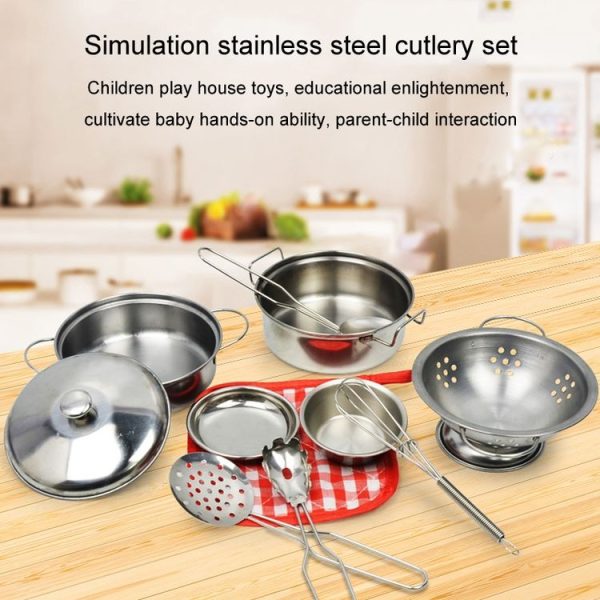 10He 1 Kids Play House Simulation Stainless Steel Tableware Toys Kitchen Early Learning Enlightenment Toy - Image 5
