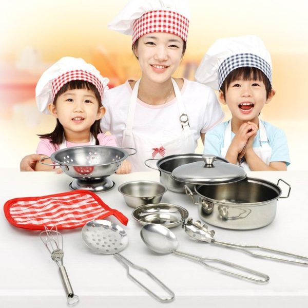10He 1 Kids Play House Simulation Stainless Steel Tableware Toys Kitchen Early Learning Enlightenment Toy - Image 6
