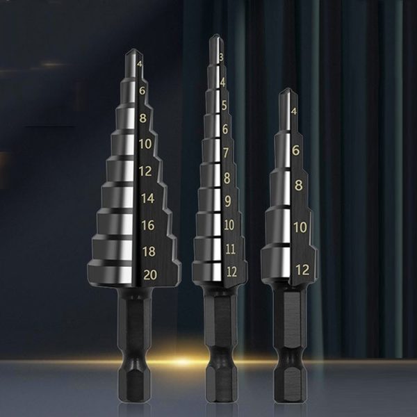 3pcs / Set Hexagonal Shank Nitrided Straight Fluted Step Drill HSS Pagoda Drill Hole Opener - Image 2