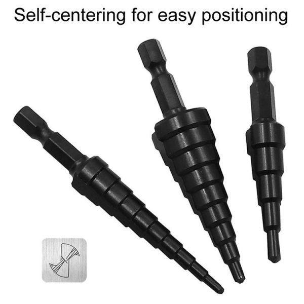 3pcs / Set Hexagonal Shank Nitrided Straight Fluted Step Drill HSS Pagoda Drill Hole Opener - Image 4