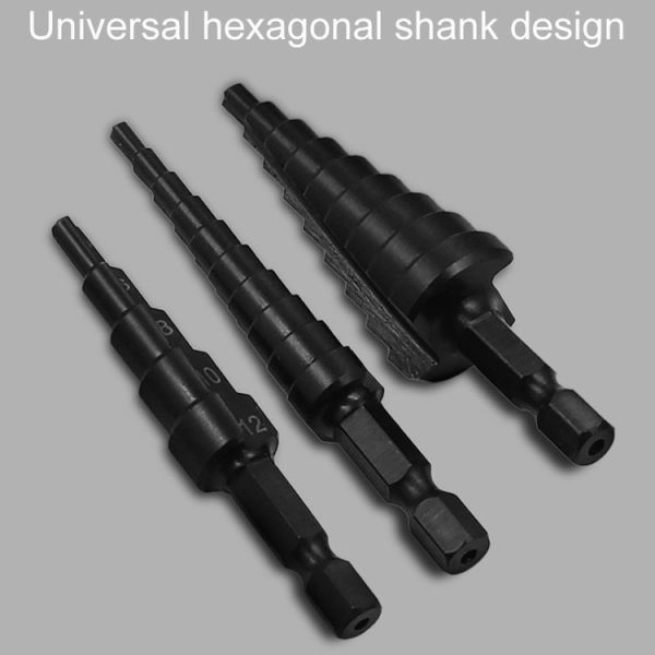3pcs / Set Hexagonal Shank Nitrided Straight Fluted Step Drill HSS Pagoda Drill Hole Opener - Image 6
