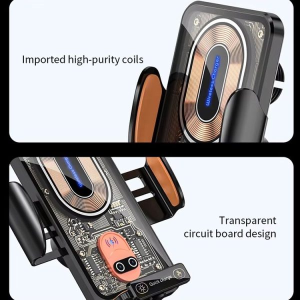 120W Transparent Car Wireless Charger Cell Phone Holder Magnetic Fast Charger (Black) - Image 10