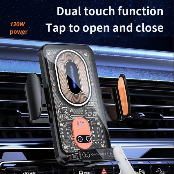 120W Transparent Car Wireless Charger Cell Phone Holder Magnetic Fast Charger (Black) - Image 2