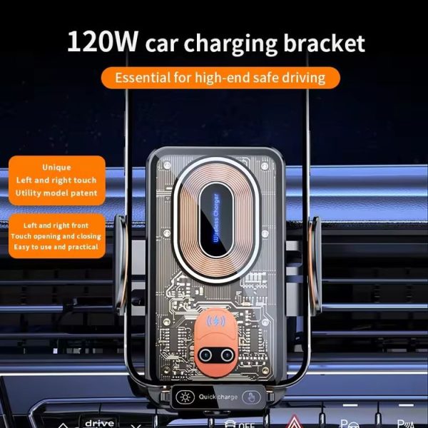 120W Transparent Car Wireless Charger Cell Phone Holder Magnetic Fast Charger (Black) - Image 3