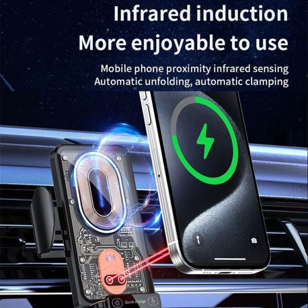 120W Transparent Car Wireless Charger Cell Phone Holder Magnetic Fast Charger (Black) - Image 5