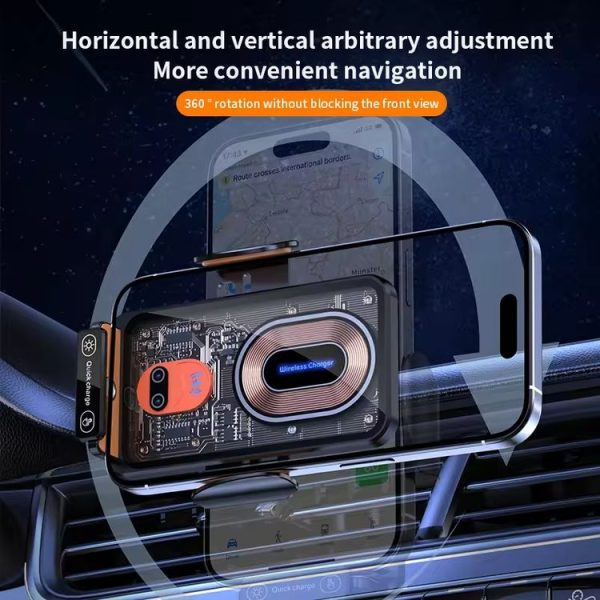 120W Transparent Car Wireless Charger Cell Phone Holder Magnetic Fast Charger (Black) - Image 8