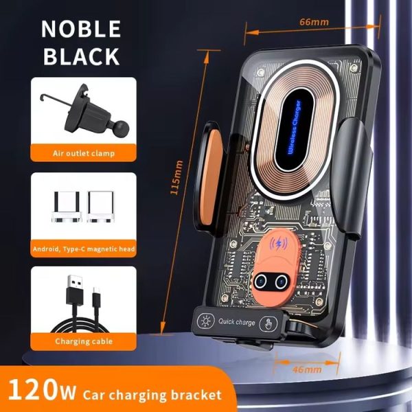 120W Transparent Car Wireless Charger Cell Phone Holder Magnetic Fast Charger (Black) - Image 9