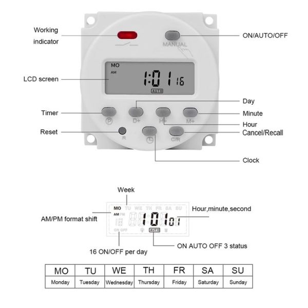 SINOTIMER CN101A 5V 16A Digital LCD Timer Switch Programmable Timer Controller - Image 4