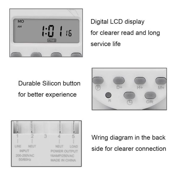 SINOTIMER CN101A 5V 16A Digital LCD Timer Switch Programmable Timer Controller - Image 5