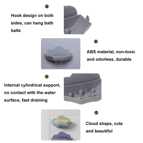 Cloud-shaped Soap Box Drain-free Wall-mounted Cute Soap Rack (Blue) - Image 3