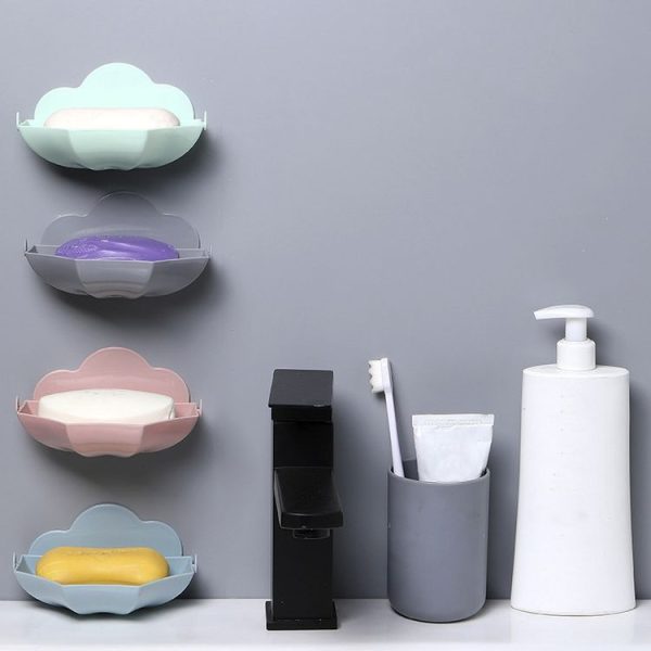 Cloud-shaped Soap Box Drain-free Wall-mounted Cute Soap Rack (Blue) - Image 6