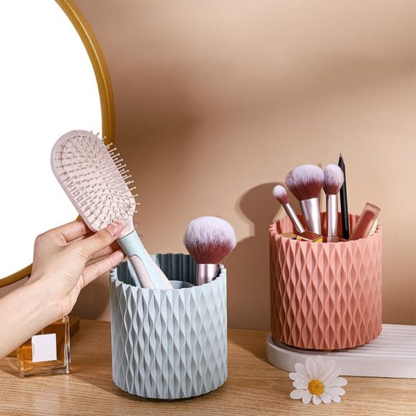 Desktop Rotating Makeup Brush Storage Box Multifunctional Office Pen Holder (White) - Image 6