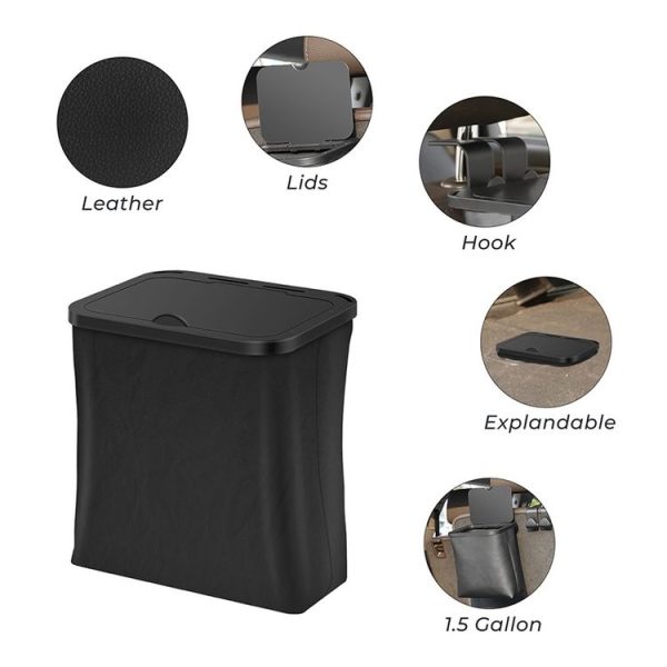 Car Rear Seat Foldable Large Capacity Hanging Waterproof Trash Can (Black) - Image 3