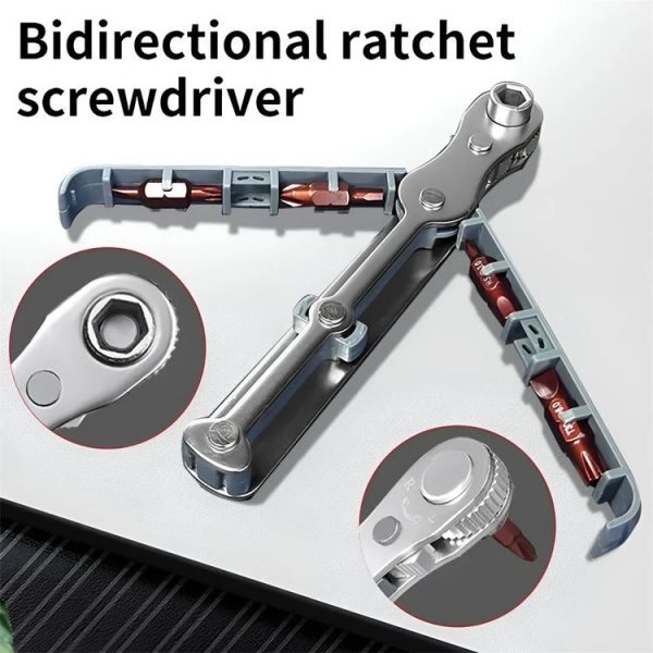 36-Tooth Bi-Directional Ratcheting Screwdriver Set With 4 Double-Ended Bits (Gray) - Image 2