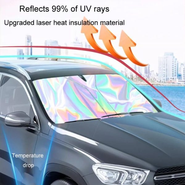 145x90cm Car Front Windshield Sunshade Colorful Laser Heat Insulation Sunscreen Sunshade Umbrella - Image 3