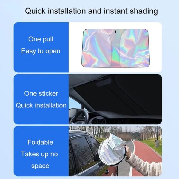 145x90cm Car Front Windshield Sunshade Colorful Laser Heat Insulation Sunscreen Sunshade Umbrella - Image 6