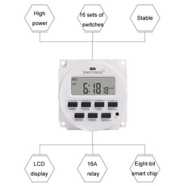 SINOTIMER Programmable Timer Switch Time Controller, Model: TM618H-1 110V - Image 6