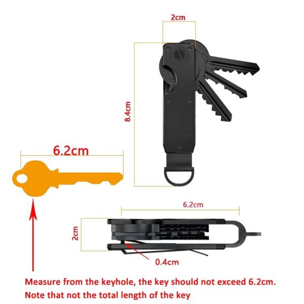 Compact Key Organizer Metal Key Chain Can Hold 2-6 Keys Black - Image 3