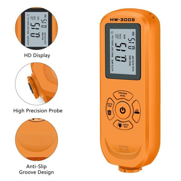 HW-300S High Precision Coating Thickness Gauge Anti-skid Paint Film Gauge (Orange Horizontal Screen) - Image 7