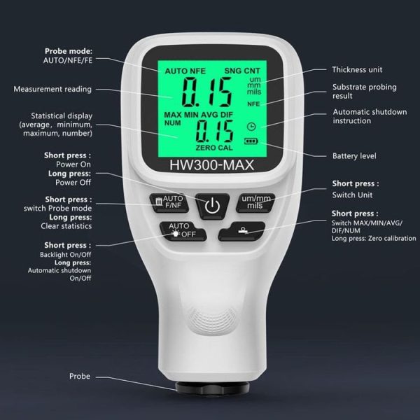 HW300-MAX Coating Thickness Gauge Anti-skid Paint Film Tester (White) - Image 3
