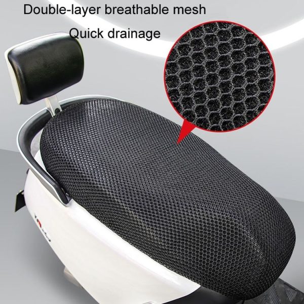 77x55cm Electrical Motorcycle Seat Cover Summer Breathable 3D Mesh Motorcycle Anti-Scald Cushion (Black) - Image 3