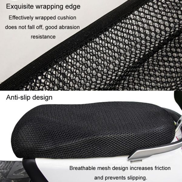 77x55cm Electrical Motorcycle Seat Cover Summer Breathable 3D Mesh Motorcycle Anti-Scald Cushion (Black) - Image 5