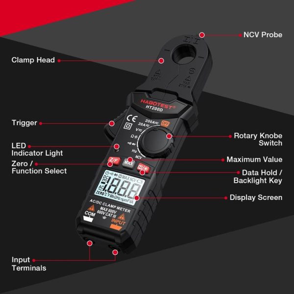 HABOTEST Mini Clamp Multimeter Portable Digital Ammeter - Image 4