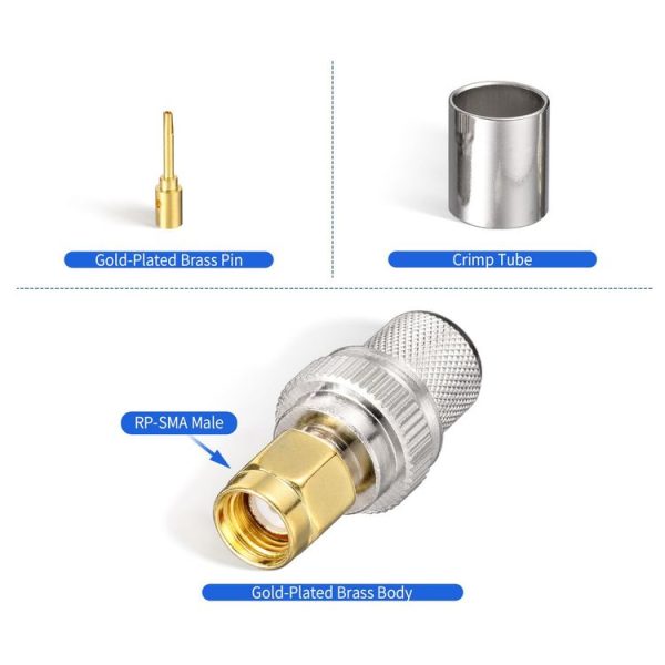 10pcs / Pack RP-SMA Male Crimp Solder Connector For LMR-400 / Belden-9913 / RG8 / RG213 Coaxial Cable - Image 2
