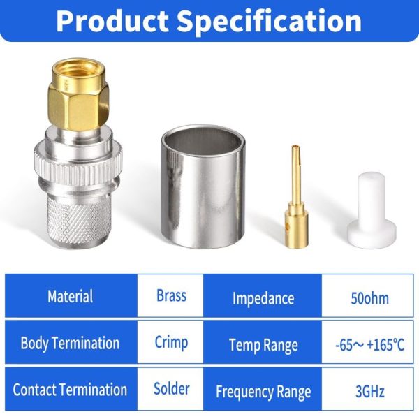 10pcs / Pack RP-SMA Male Crimp Solder Connector For LMR-400 / Belden-9913 / RG8 / RG213 Coaxial Cable - Image 4