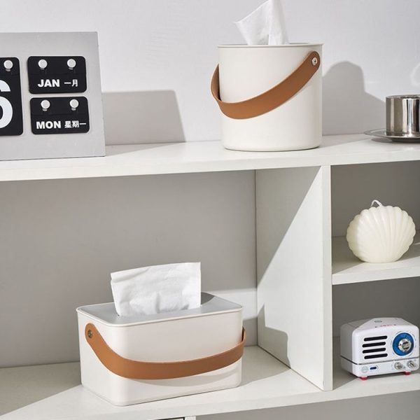 Portable Home Tissue Box Coffee Table Restaurant Desktop Napkin Storage Box, Style: Round - Image 4