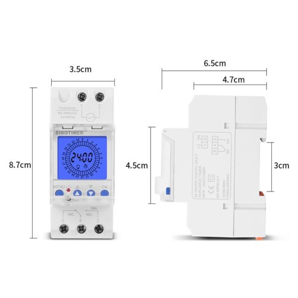 SINOTIMER TM929AKL 85-265V 16A 24hrs Digital Analogue Din Module Time Switch With Backlight - Image 5