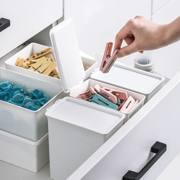 Household Laundry Detergent Storage Box Small Things Storage Organizer With Dust Cover, Specification: Small - Image 7