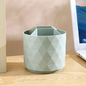 Desktop Rotating Pen Holder Large Capacity Stationery Storage Box Makeup Brush Storage Bucket (Green)
