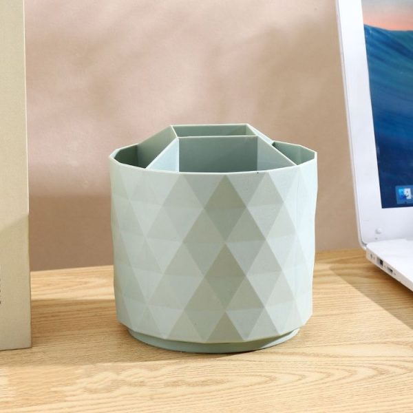 Desktop Rotating Pen Holder Large Capacity Stationery Storage Box Makeup Brush Storage Bucket (Green)