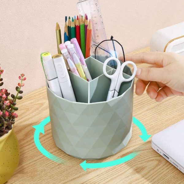 Desktop Rotating Pen Holder Large Capacity Stationery Storage Box Makeup Brush Storage Bucket (Green) - Image 5