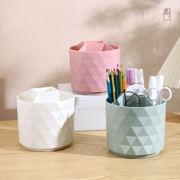 Desktop Rotating Pen Holder Large Capacity Stationery Storage Box Makeup Brush Storage Bucket (Green) - Image 7