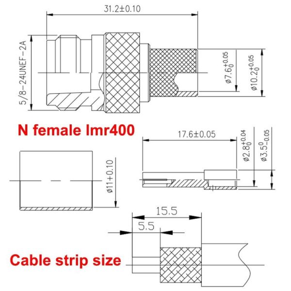 N Female Jack Crimp Connector For LMR400 / Belden 9913 / RG8 Cable - Image 3