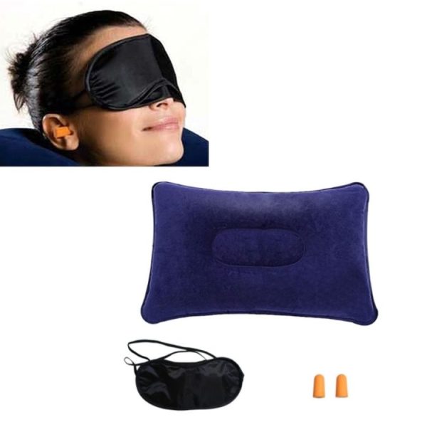 Travel Neck Flocking Inflatable Pillow Eye Mask Earplugs - Image 5