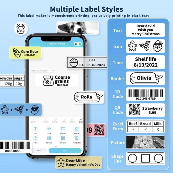 Phomemo D30 Thermal Label Printer Portable Bluetooth Mini Label Maker Machine With 1 Roll Paper White - Image 5