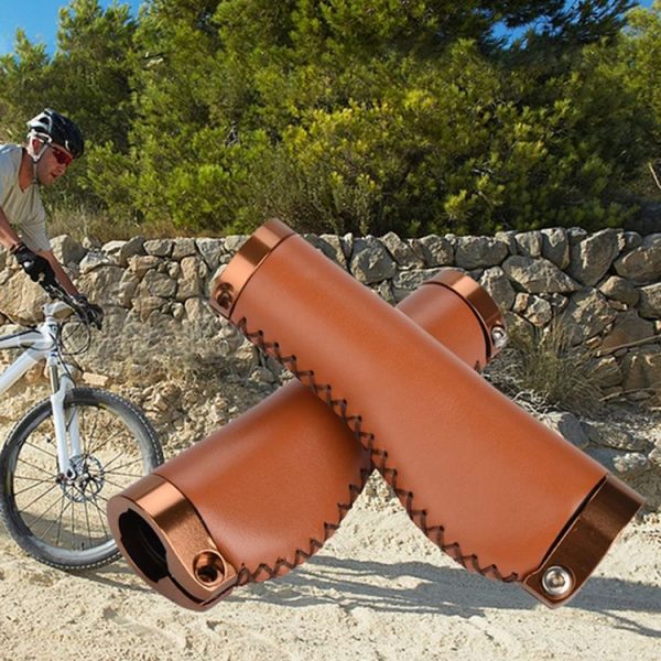 1pair Bicycle Non-Slip Leather Handlebar Grips Mountain Bike Vintage Handlebar Protector (Black) - Image 2