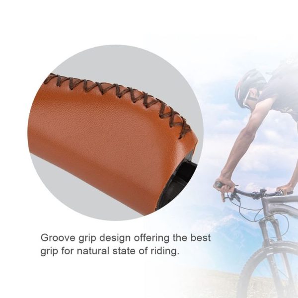 1pair Bicycle Non-Slip Leather Handlebar Grips Mountain Bike Vintage Handlebar Protector (Black) - Image 4