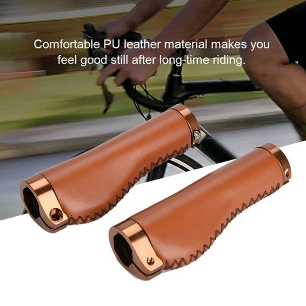 1pair Bicycle Non-Slip Leather Handlebar Grips Mountain Bike Vintage Handlebar Protector (Black) - Image 5