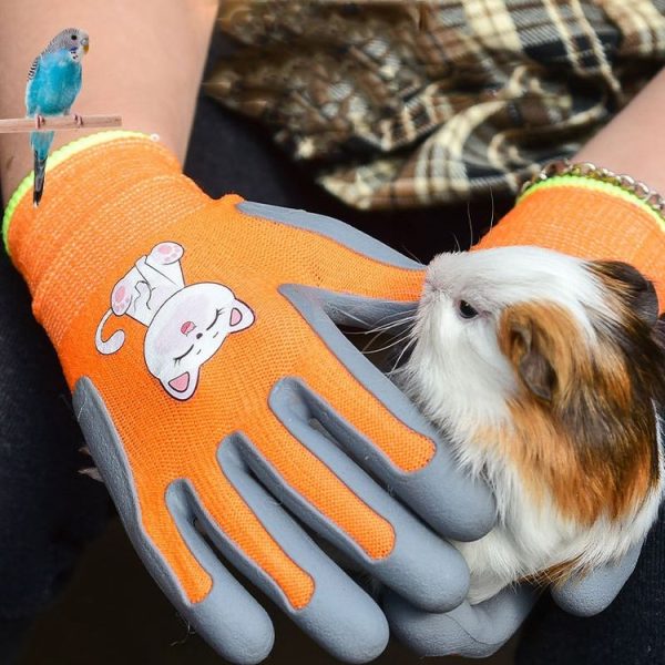 1pair TPE Children Cartoon Gloves Hamster Parrot Anti-scratch Bite Student Gardening Protective Anti-slip Wear-resistant Gloves, Size: S Orange - Image 2