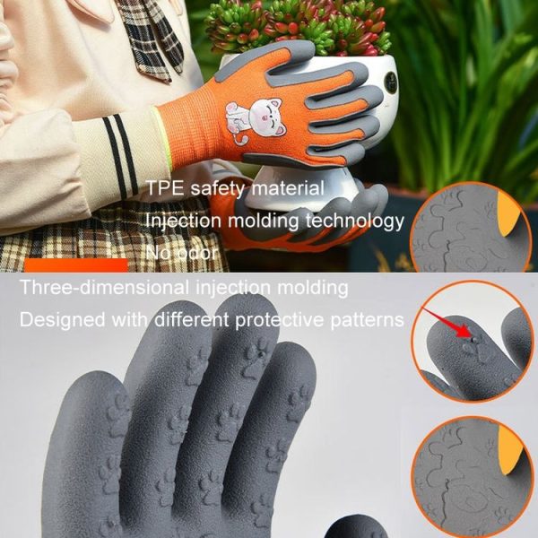 1pair TPE Children Cartoon Gloves Hamster Parrot Anti-scratch Bite Student Gardening Protective Anti-slip Wear-resistant Gloves, Size: S Orange - Image 4
