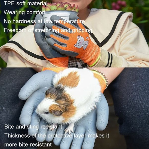 1pair TPE Children Cartoon Gloves Hamster Parrot Anti-scratch Bite Student Gardening Protective Anti-slip Wear-resistant Gloves, Size: S Orange - Image 5
